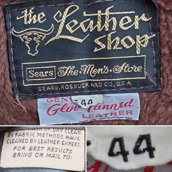 Vintage 70s Western Sears Brown Leather Shop Fleece Insulated Car Coat Jacket Lg - Picture 5 of 6